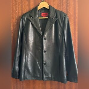 Vintage Juliano Celini Black Leather Button-Up Coat